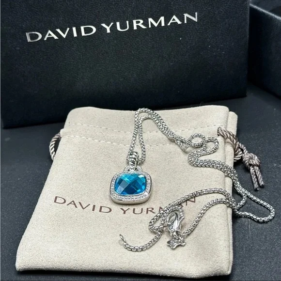 David Yurman Petite Albion Swiss Blue Topaz Pendant Necklace 18" - Picture 3 of 6